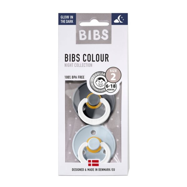 BIBS Set Speentjes - Iron/ blue Glow in the Dark T2
