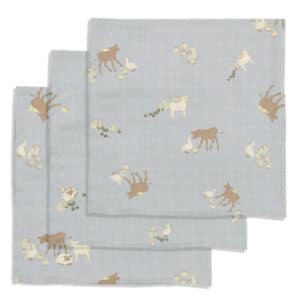 Wijs west Konges Sløjd Konges Sløjd 3 Pack Muslin Cloth Gots Farm Blue 5712982944023 KONGES-AW22 Verzorging Swaddles