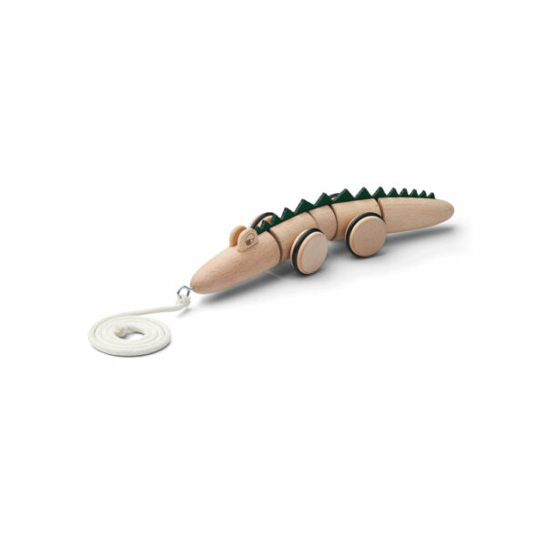 Liewood Sidsel pull along crocodile toy Natural wood / hunter green mix