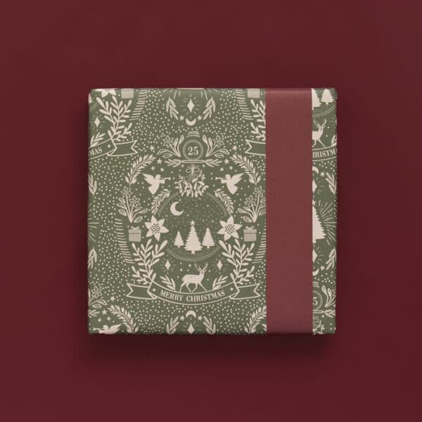 Rol Inpakpapier X-mas - Illustration Green - Beet Red