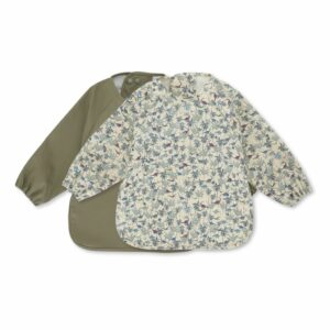 Konges Sløjd 2 Pack Dinner Bib With Sleeves Dino Blue/Overland Trek
