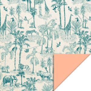 Rol Inpakpapier Vintage Jungle Jade Blue - Peach
