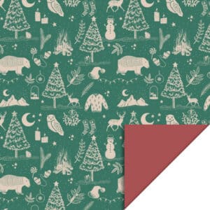 Rol Inpakpapier X-mas - Vintage Dark Green -Warm Red