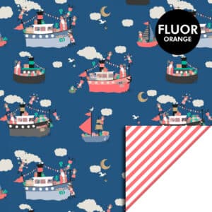 Rol Inpakpapier Pakjesboot Blue - Stripes Fluor Orange
