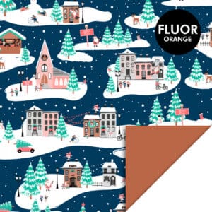 Rol Inpakpapier X-mas - Landscape Blue - Cognac
