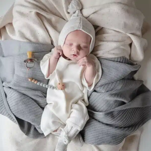 Mushie knitted blanket Ribbed Gray Melange