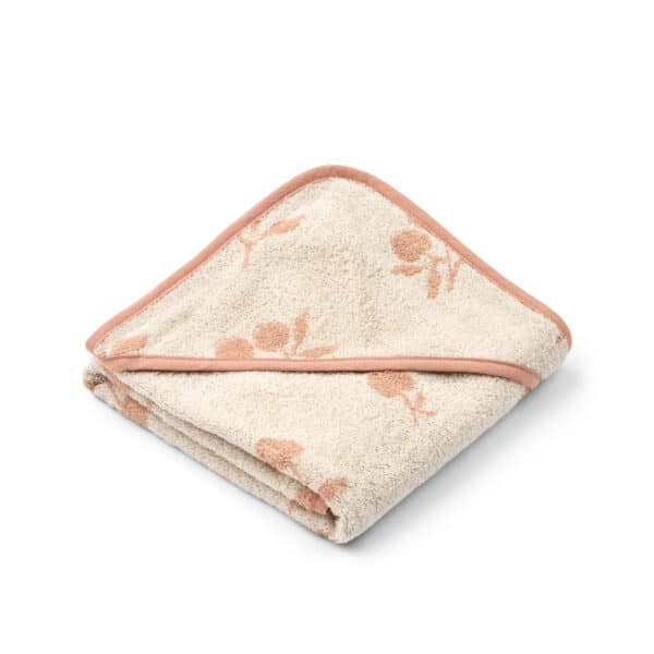 Liewood Liewood Alba Yarn Dyed Hooded Baby Handdoek Peach / Sea Shell 5715493432676 Liewood Verzorging Wassen & meer  Wijs west