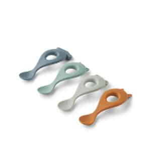 Liewood Liewood Liva Siliconen Lepel 4-Pack Whale Blue Multi Mix 5715493398576 Liewood Verzorging Eten & Drinken  Wijs west