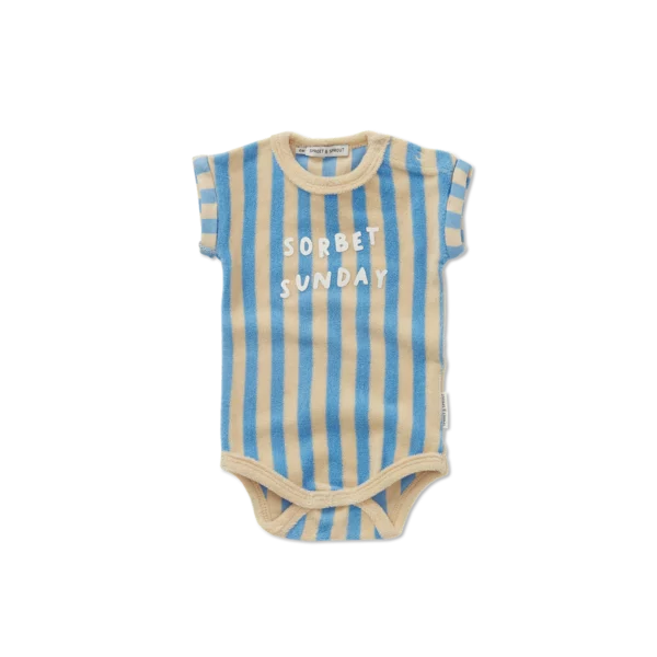 Sproet & Sprout Sproet & Sprout Terry Romper Stripes Sesame 1138187248355 Sproet SS25 Kleding & Accessoires Baby Rompers Wijs west