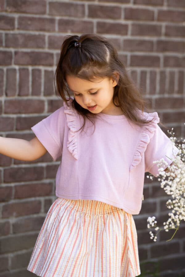 125-561-07668 House of Jamie Smocked Skirt Gold Vertical Stripes
