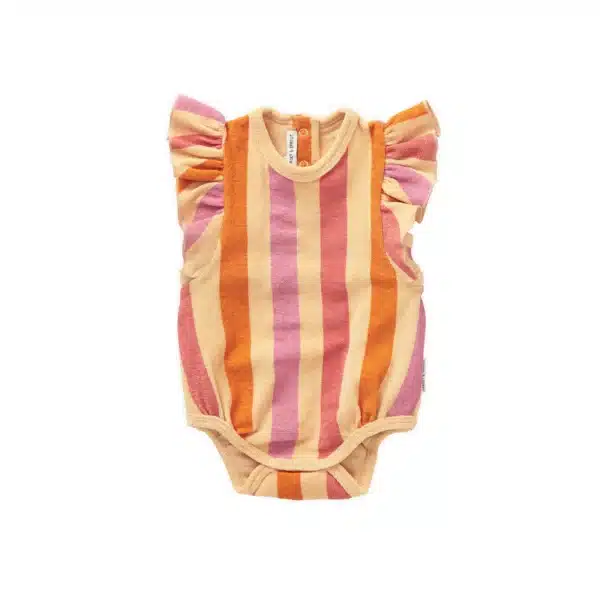 Sproet & Sprout Ruffle Romper Stripes Nectarine