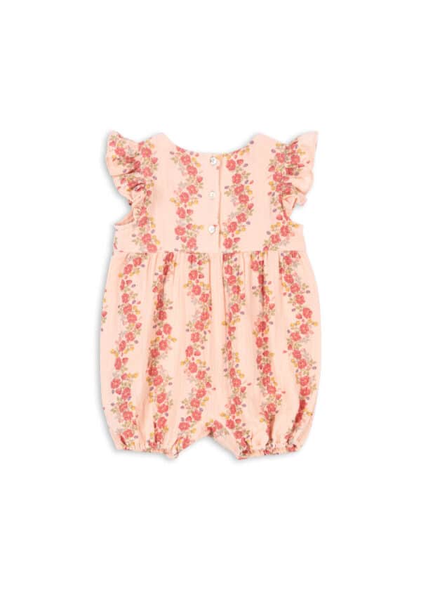 Konges Sløjd Konges Sløjd Coco Frill Romper Gots Floria Pink 5715681046586 Konges SS25 Kleding & Accessoires Baby Rompers Wijs west