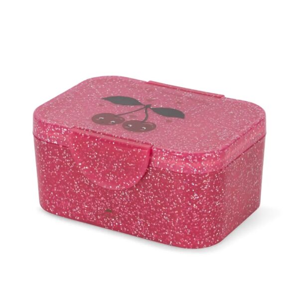 Konges Sløjd Konges Sløjd Lunch Box Glitter Cherry Glitter 5715681039281 Konges SS25 Verzorging Eten & Drinken Lunchbakjes & Drinkbekers Wijs west