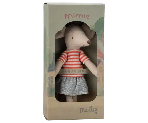 Maileg Sister mouse gestreept Rood shirt, Big sister