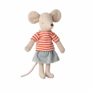 Maileg Sister mouse gestreept Rood shirt, Big sister