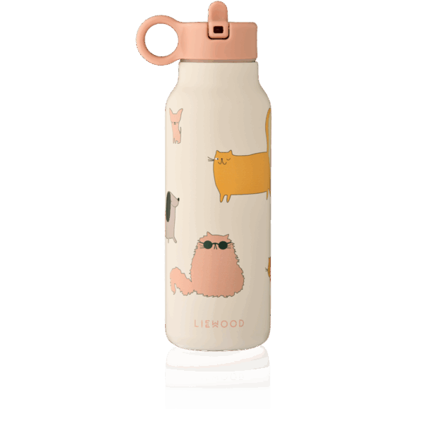 Liewood Liewood Falk Water Bottle 350 Ml Cats And Dogs / Sandy 5715493474898 Liewood Verzorging Eten & Drinken Lunchbakjes & Drinkbekers Wijs west