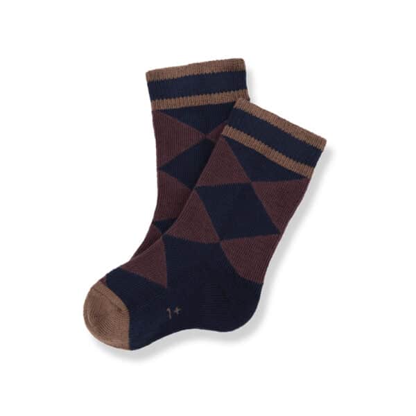 1+ In The Family Jeppe Dark-Blue Intarsia Socks