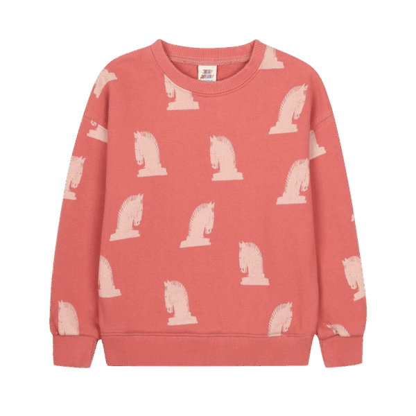Jelly Mallow Jelly Mallow Chess Horse Pattern Sweatshirt Brick 8800286539278 Mellow AW25 Kleding & Accessoires Sweaters & Truien  Wijs west