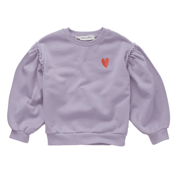 Sproet & Sprout Sproet & Sprout Sweatshirt Puff Sleeves Heart Lavender 1138187256503 AW25 Sproet Kleding & Accessoires Sweaters & Truien  Wijs west
