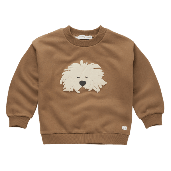 Sproet & Sprout Sproet & Sprout Sweatshirt Moustache Dog Mocca 1138187257500 AW25 Sproet Kleding & Accessoires Sweaters & Truien  Wijs west