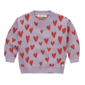Sproet & Sprout Sproet & Sprout Sweater Intarsia Hearts Lavender 1138187274750 AW25 Sproet Kleding & Accessoires Sweaters & Truien  Wijs west