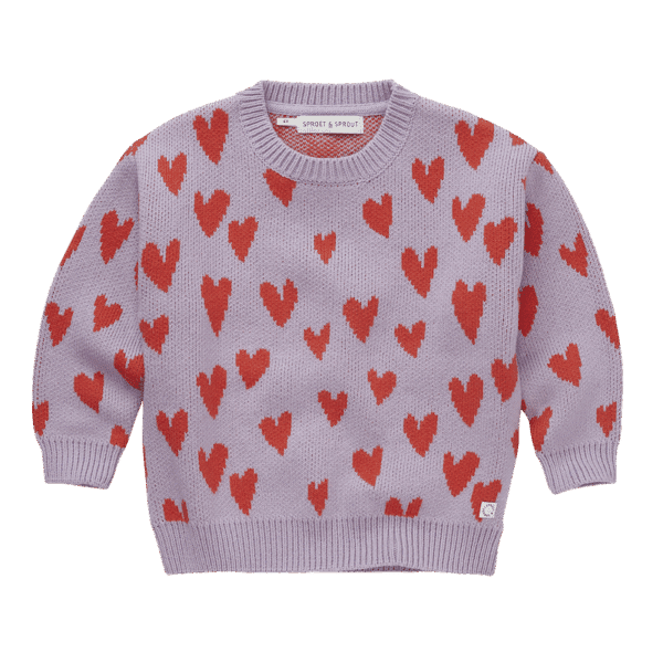 Sproet & Sprout Sproet & Sprout Sweater Intarsia Hearts Lavender 1138187274750 AW25 Sproet Kleding & Accessoires Sweaters & Truien  Wijs west