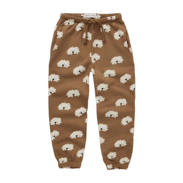 Sproet & Sprout Sproet & Sprout Sweatpants Moustache Dog Print Mocca 1138187268032 AW25 Sproet Kleding & Accessoires Broeken  Wijs west