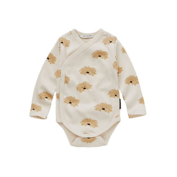 Sproet & Sprout Sproet & Sprout Romper Moustache Dog Ivory 1138187273753 AW25 Sproet Kleding & Accessoires Baby Rompers Wijs west