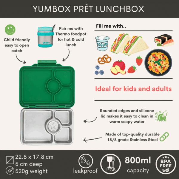 Yumbox Prêt RVS lekvrije Bento Box - Pomme Groen