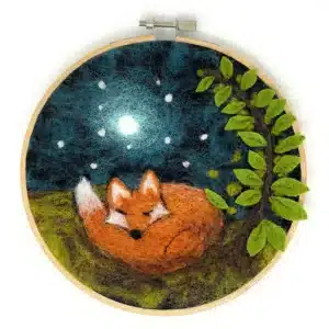 Painting with Wool Needle Felting Kit | Sleepy Fox in a Hoop