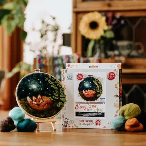 Painting with Wool Needle Felting Kit | Sleepy Fox in a Hoop