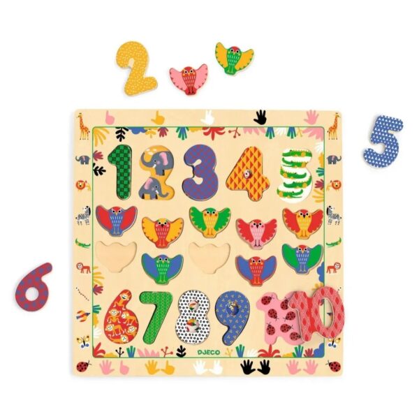 Djeco Djeco Tel Puzzel - Cijfers 1 Tot 10 3070900018099 Djeco sep25 Speelgoed & Spellen Puzzels  Wijs west