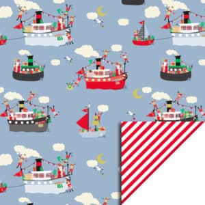 Rol Inpakpapier - Sint - Pakjesboot Blue - Stripes Red