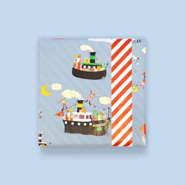 Rol Inpakpapier - Sint - Pakjesboot Blue - Stripes Red