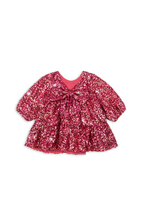Konges Sløjd Konges Sløjd Lila Sequins Bow Dress Sparkling Sangria 5715681115978 Konges AW25 Kleding & Accessoires Rokjes & Jurkjes  Wijs west