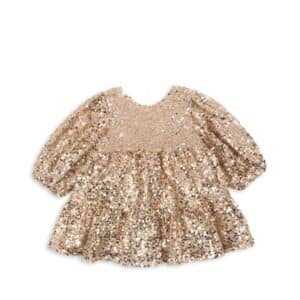 Konges Sløjd Konges Sløjd Lila Sequins Bow Dress Gold Glitter 5715681116043 Konges AW25 Kleding & Accessoires Rokjes & Jurkjes  Wijs west