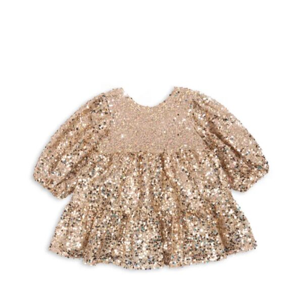 Konges Sløjd Konges Sløjd Lila Sequins Bow Dress Gold Glitter 5715681116043 Konges AW25 Kleding & Accessoires Rokjes & Jurkjes  Wijs west