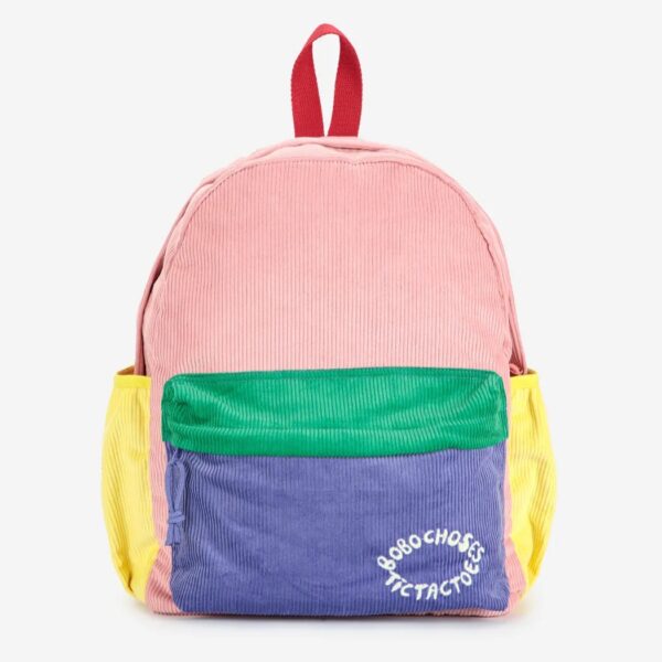 Bobo Choses Bobo Choses Tic Tac Toe Color Block Corduroy School Bag Multicolor 8445782342047 AW25 Bobo Kleding & Accessoires Tassen & Rugzakken  Wijs west