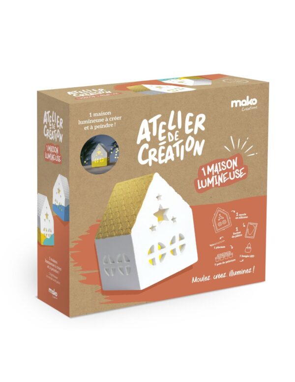 Mako Moulages Mako Moulages - Waxinelicht Huisje Met Led Lichtje 3760012591237 Mako Speelgoed & Spellen Knutselen  Wijs west