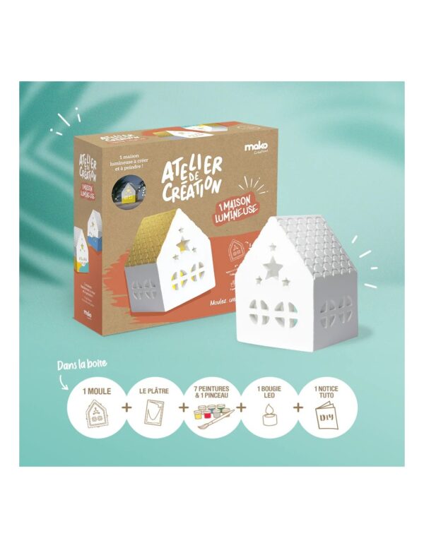 Mako Moulages Mako Moulages - Waxinelicht Huisje Met Led Lichtje 3760012591237 Mako Speelgoed & Spellen Knutselen  Wijs west