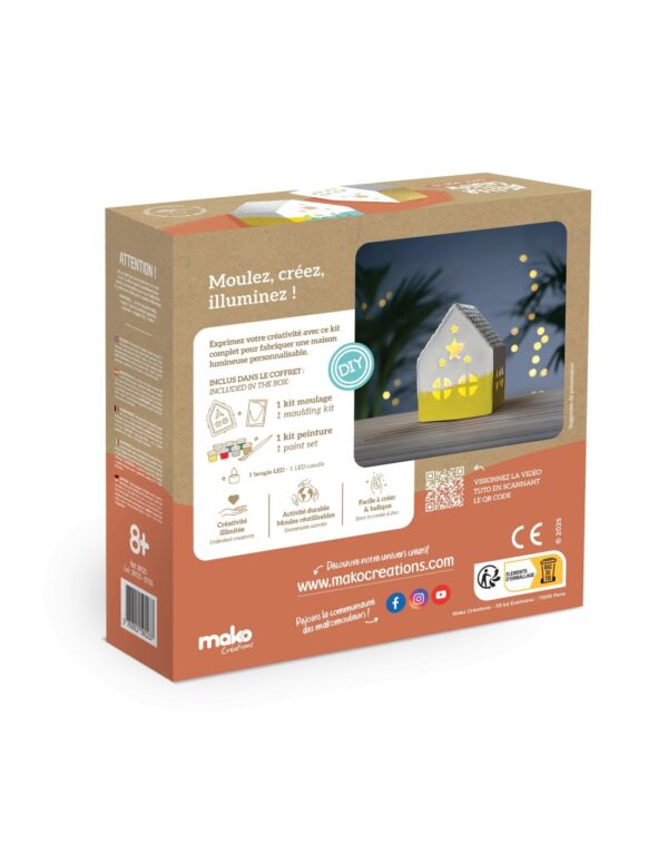 Mako Moulages Mako Moulages - Waxinelicht Huisje Met Led Lichtje 3760012591237 Mako Speelgoed & Spellen Knutselen  Wijs west