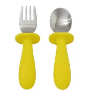 Tress Happy Tableware Tress Tableware Kids The Spoon & Fork Smile Yellow 8721161864134 Tress Verzorging Eten & Drinken  Wijs west