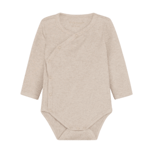 Fixoni Fixoni Wrap Body Ls Melange Rib Pure Cashmere Melange 5713438668487 Fixoni SS26 Kleding & Accessoires Baby Rompers Wijs west