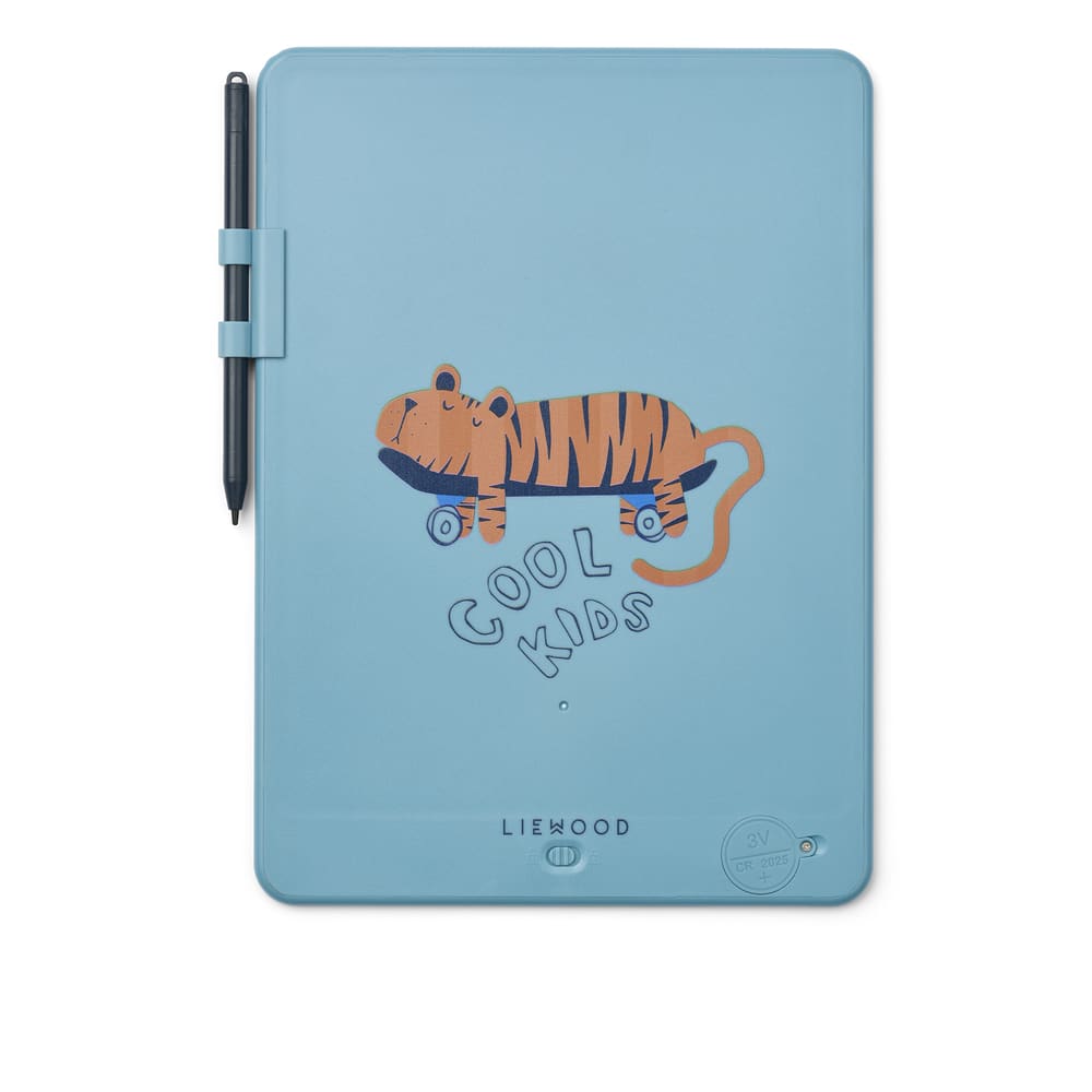 Liewood Liewood Zora Magic Drawing Board 10 Inches Tiger / Beach Blue 5715493530747 Liewood SS26 Speelgoed & Spellen Experimenteren  Wijs west