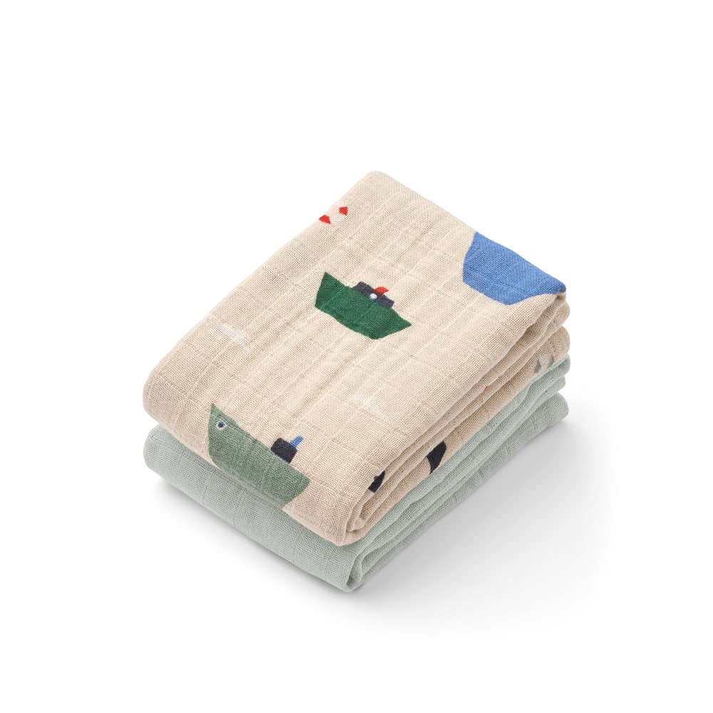 Liewood Liewood Lewis Muslin Cloth 2-Pack Sailing / Dove Blue Mix 5715493530112 Liewood SS26 Verzorging Swaddles  Wijs west