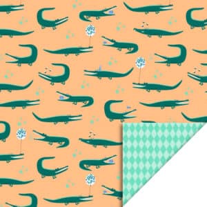 Rol Inpakpapier - Crocodile Peach - Harlequin Mint