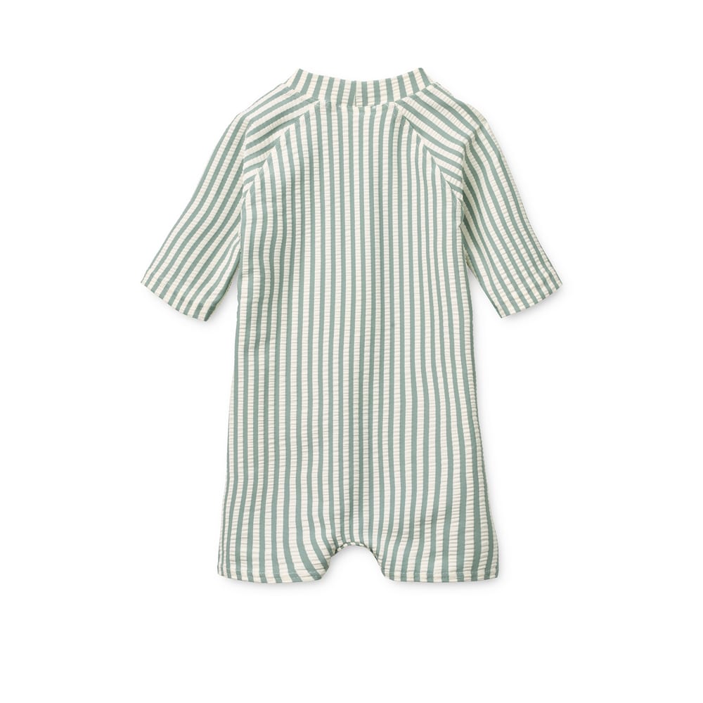 Liewood Liewood Thor Seersucker Baby Zwem Jumpsuit Peppermint / Sandy 5715493517991 Liewood SS26 Kleding & Accessoires Baby Zwemkleding (Baby) Wijs west