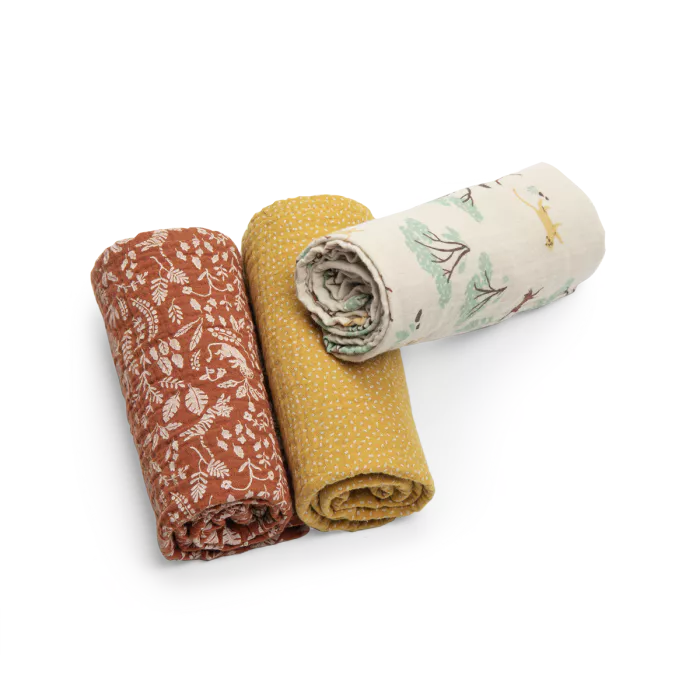 Moulin Roty Moulin Roty Set Van 3 Luierdoeken La Forêt Mawa 3575676882733 Moulin Apr26 Verzorging Swaddles Wijs west