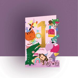 Alljoy Design Origial Paper Cut Kaart - Childrens Age 1 Girl 0617285429701 Alljoy Design Home & Living Kaarten