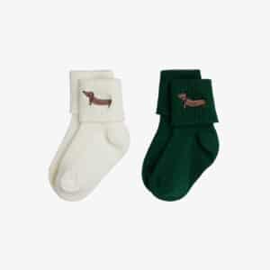 Mini Rodini Mini Rodini Dog Emb 2-Pack Ribbed Baby Socks Multi 7332754736748 Rodini AW26 Kleding & Accessoires Sokken & Maillots